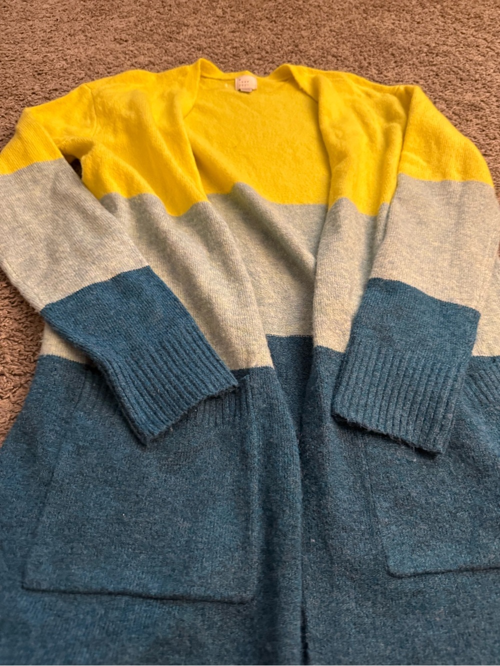 Colorblock Long Cardigan - Yellow, Light Blue & Dark Blue - Picture 3 of 4